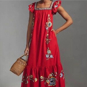 NWT Never worn. Farm Rio Embroidered Dress Square Neck Anthropologie